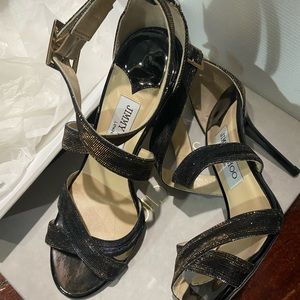 Jimmy Choo Lottie sandal Zebra Lam U Glitter Black Amber size 37